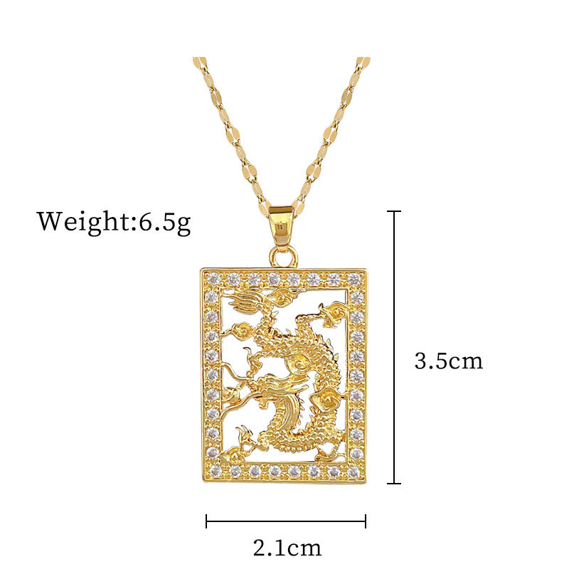 Wholesale Chinoiserie Dragon Titanium Steel Copper Inlay Artificial Gemstones Pendant Necklace display picture 4