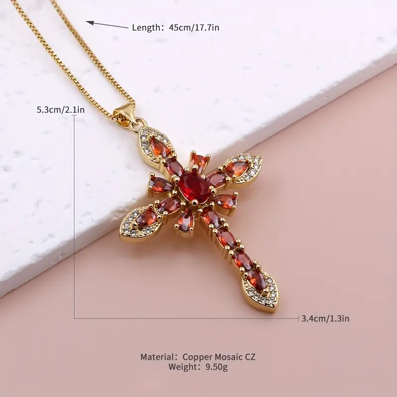 Glam Lady Shiny Cross Flower Copper 18k Gold Plated Zircon Pendant Necklace In Bulk display picture 1