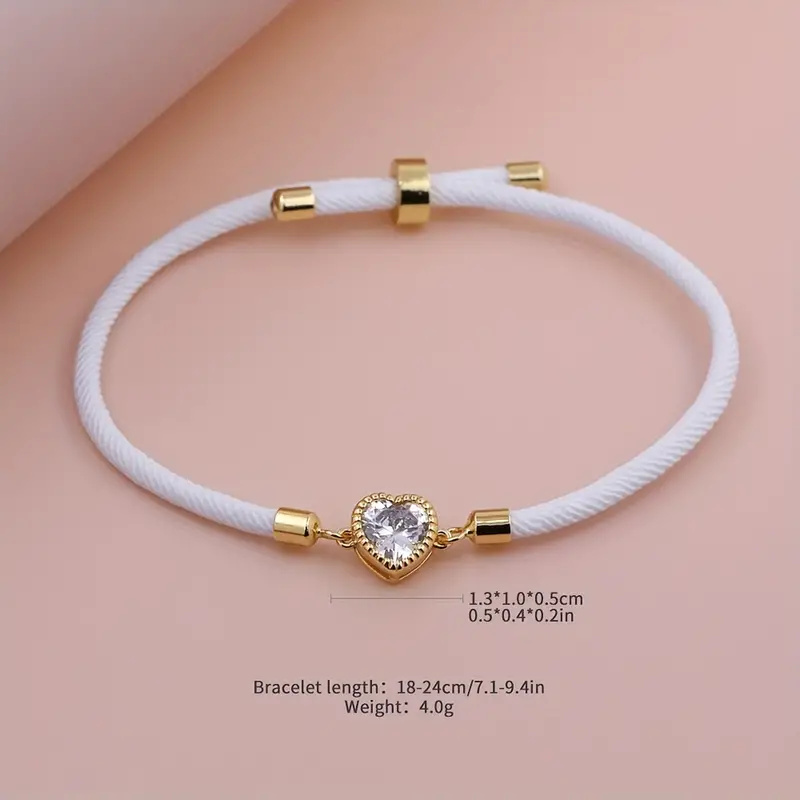 Lady Romantic Shiny Heart Shape Rope Copper Plating Inlay Zircon 18k Gold Plated Unisex Drawstring Bracelets display picture 3