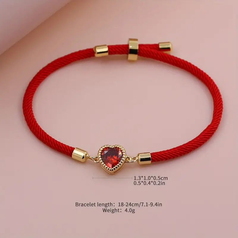 Lady Romantic Shiny Heart Shape Rope Copper Plating Inlay Zircon 18k Gold Plated Unisex Drawstring Bracelets display picture 2