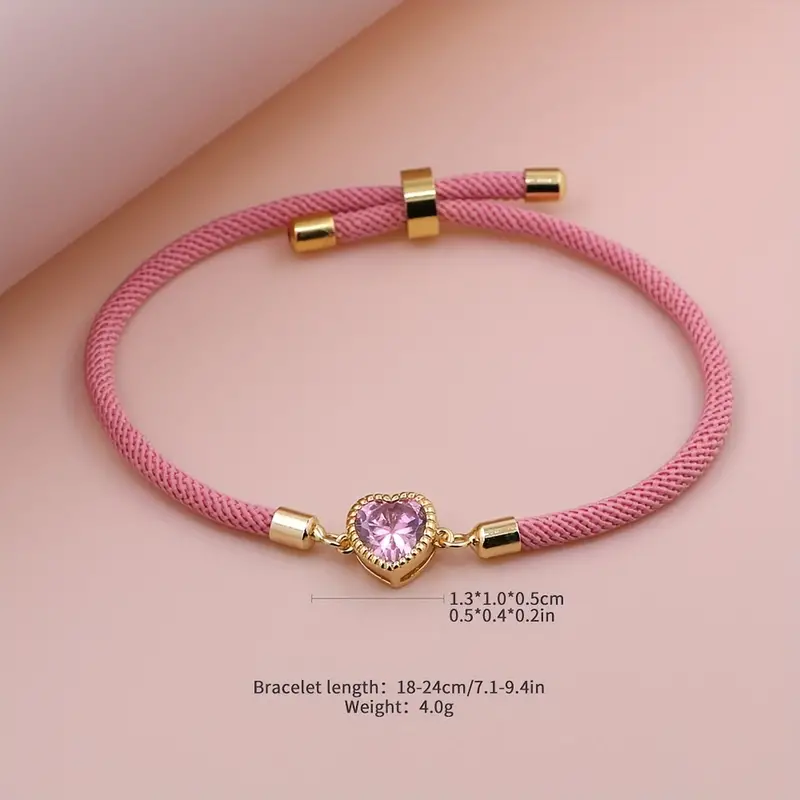 Lady Romantic Shiny Heart Shape Rope Copper Plating Inlay Zircon 18k Gold Plated Unisex Drawstring Bracelets display picture 1