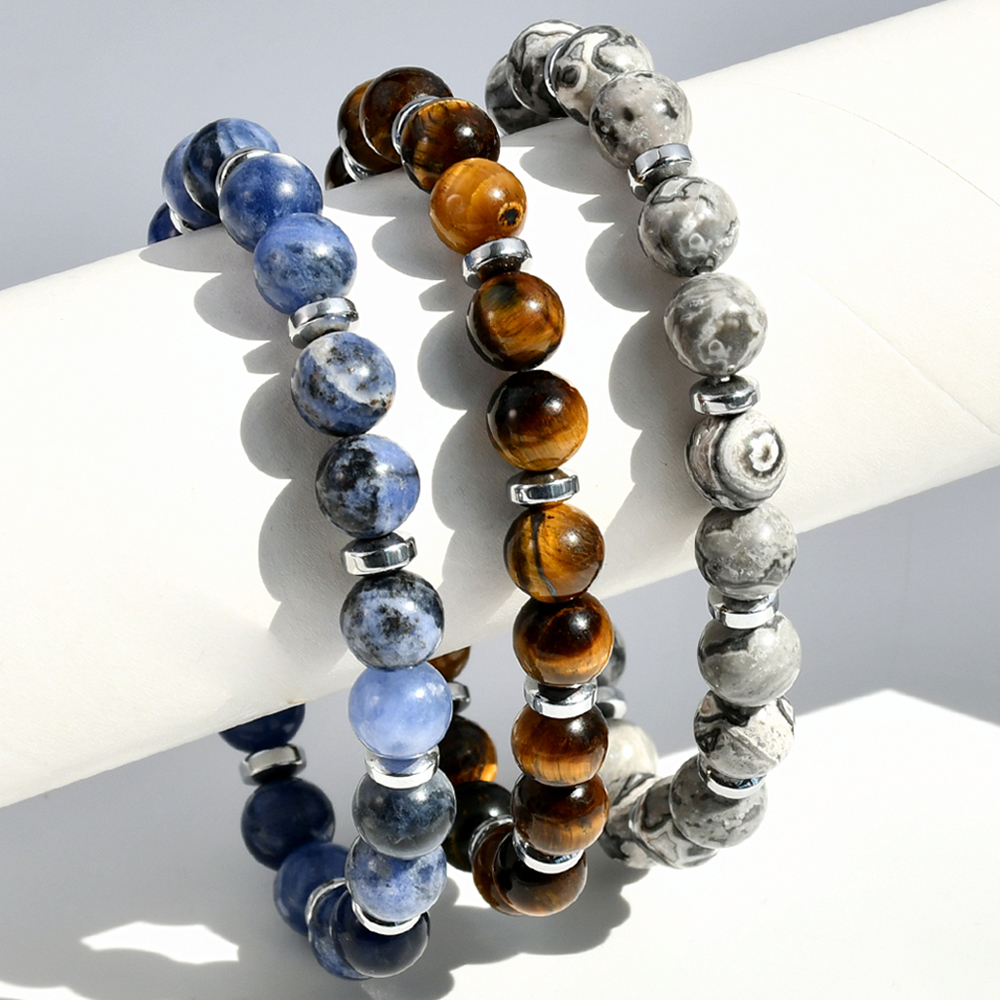 Handgemacht Mehrfarbig Ein Naturstein Perlen Überzug Versilbert Armbänder display picture 4