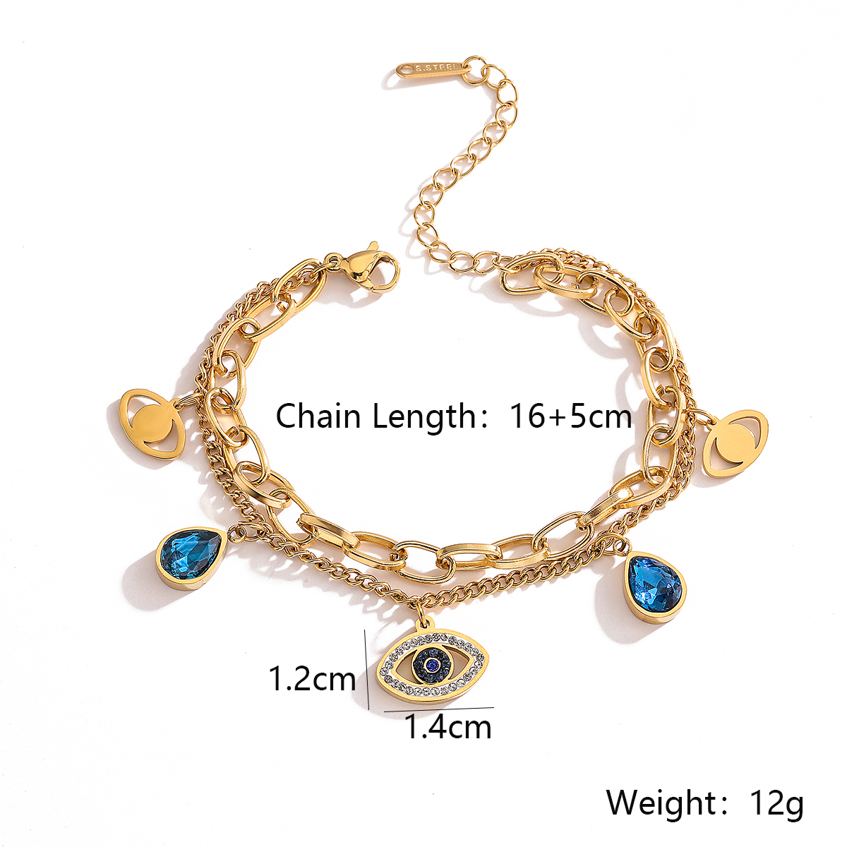 Einfacher Stil Pendeln Teufels Auge Edelstahl 304 18 Karat Vergoldet Zirkon Armbänder In Masse display picture 1