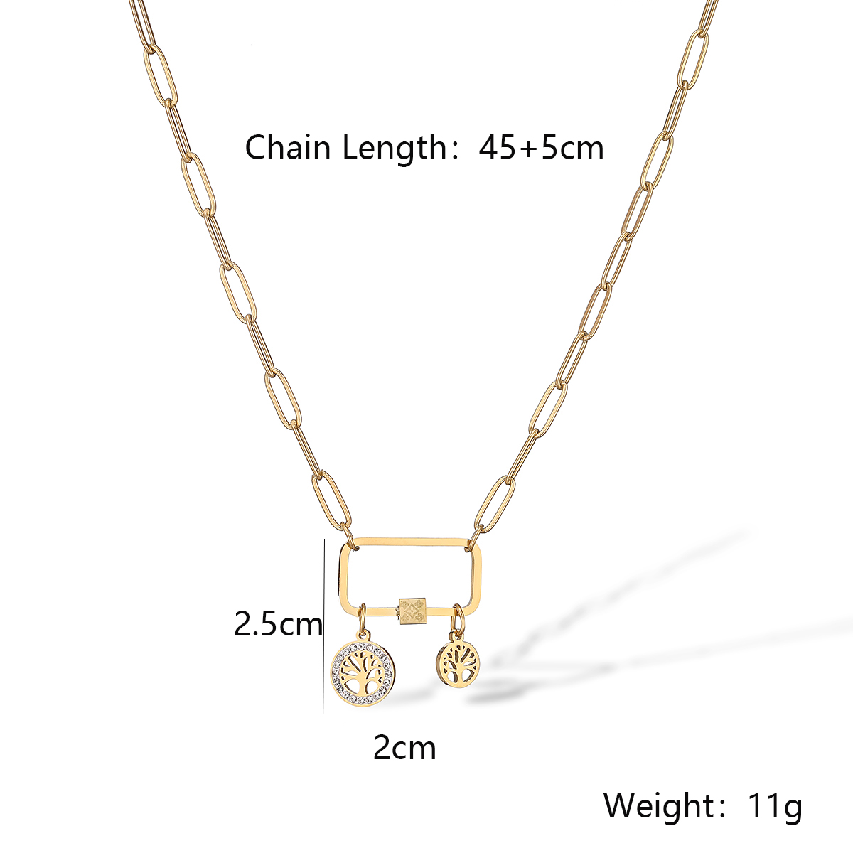304 Stainless Steel 18K Gold Plated Simple Style Commute Plating Inlay Life Tree Zircon Pendant Necklace display picture 2
