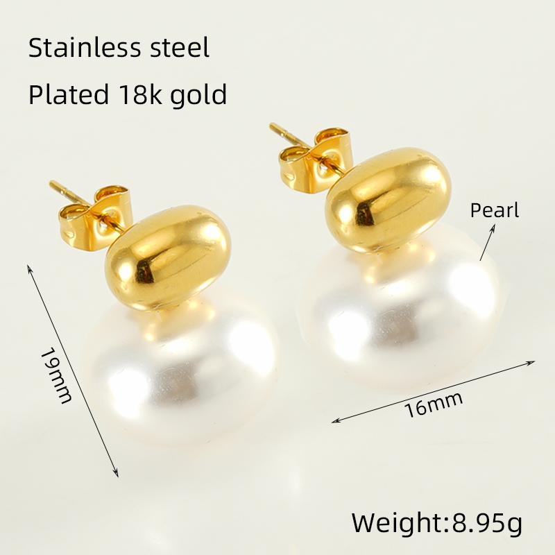 1 Piece Cute Queen Bridal Solid Color Plating Inlay 304 Stainless Steel Pearl 18K Gold Plated Ear Studs display picture 11