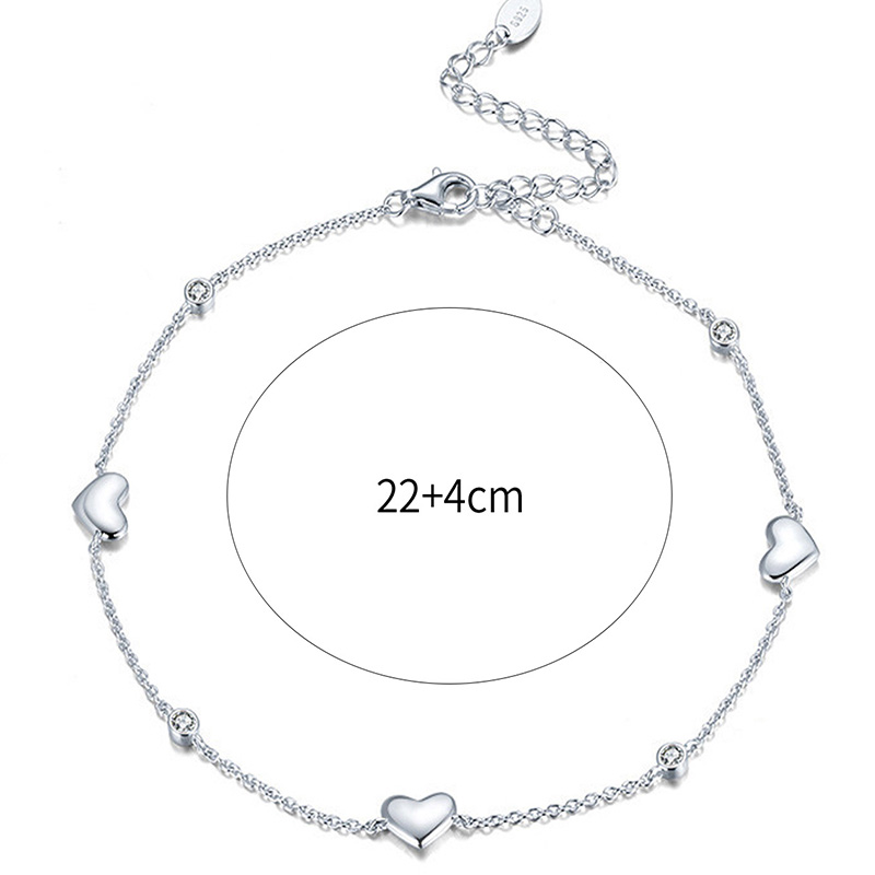 Simple Style Heart Shape Sterling Silver Plating White Gold Plated Women's Anklet display picture 5