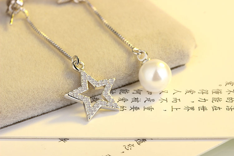 1 Pair Sweet Star Moon Tassel Inlay Copper Artificial Diamond Drop Earrings display picture 3