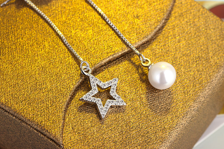 1 Pair Sweet Star Moon Tassel Inlay Copper Artificial Diamond Drop Earrings display picture 4