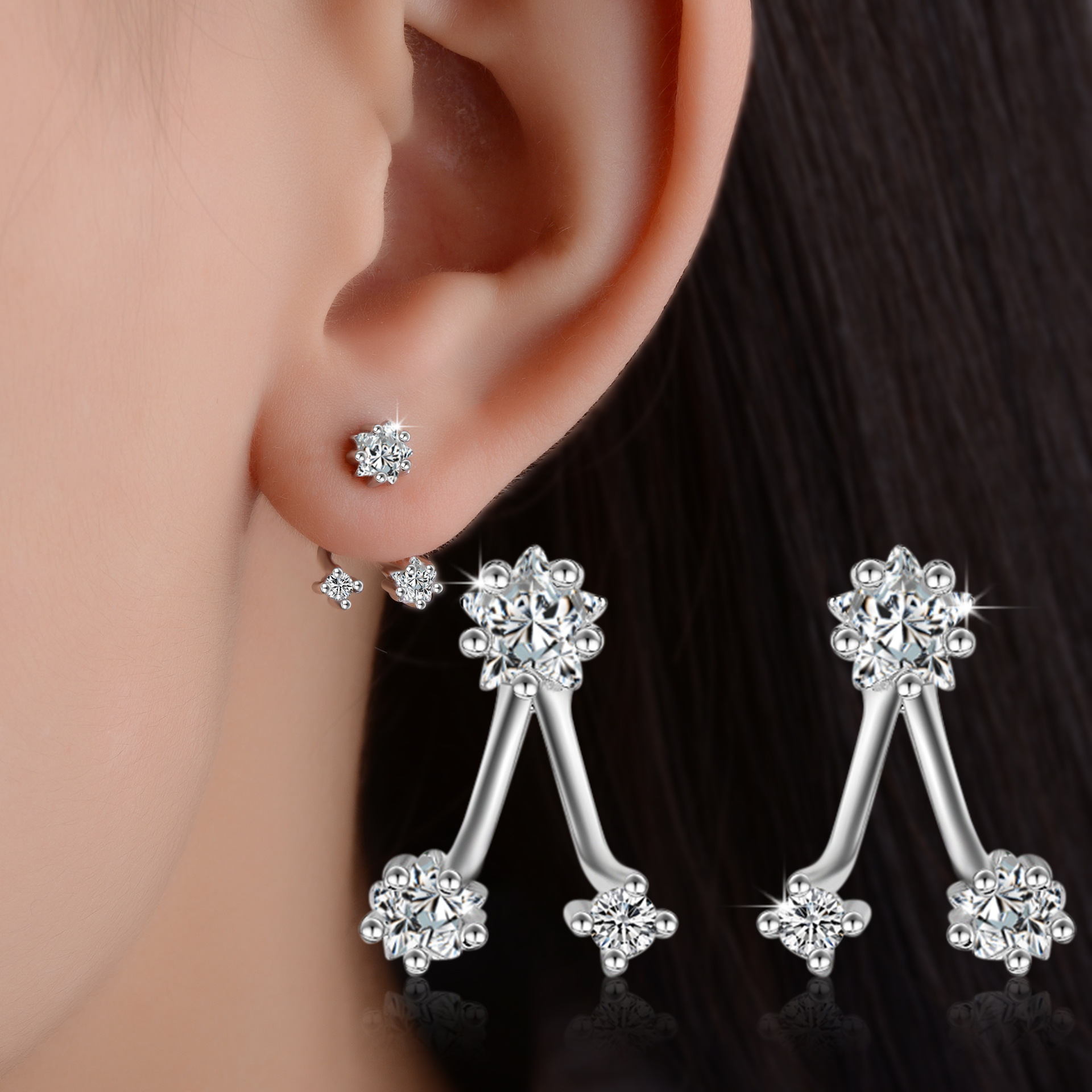 1 Pair Lady Star Inlay Copper Zircon Ear Studs display picture 10