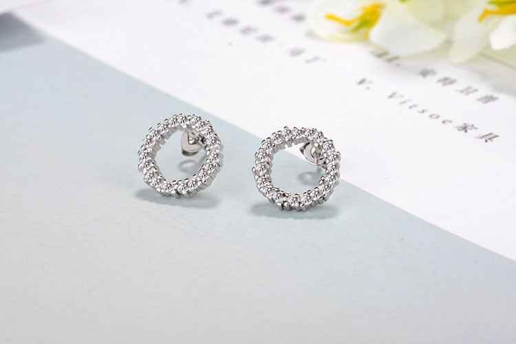 1 Pair Simple Style Circle Plating Hollow Out Inlay Copper Zircon White Gold Plated Ear Studs display picture 6