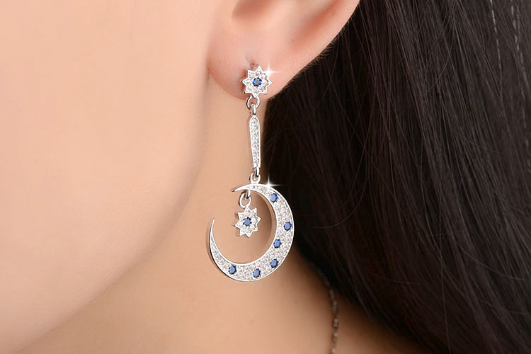 1 Pair Lady Star Moon Asymmetrical Inlay Copper Zircon Drop Earrings display picture 9