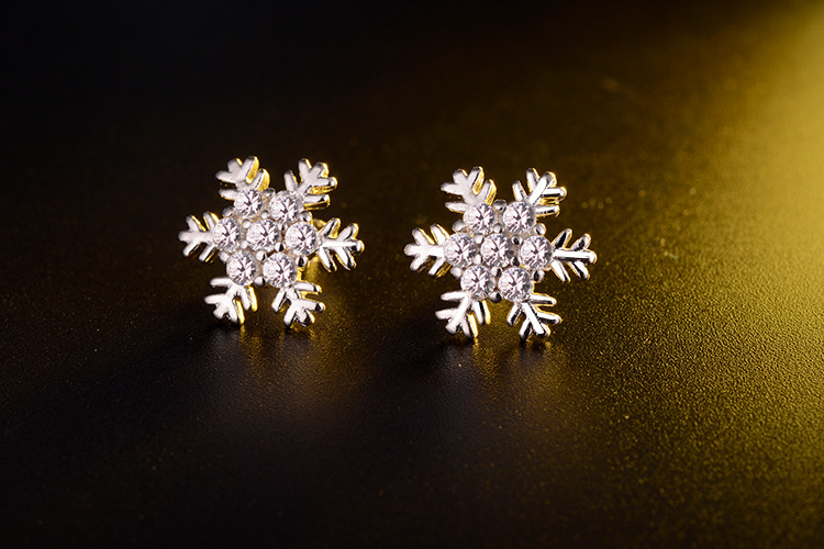 1 Pair Ig Style Sweet Snowflake Plating Inlay Copper Zircon White Gold Plated Ear Studs display picture 10