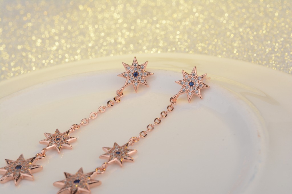 1 Pair IG Style Shiny Star Chain Inlay Copper Zircon Drop Earrings display picture 3