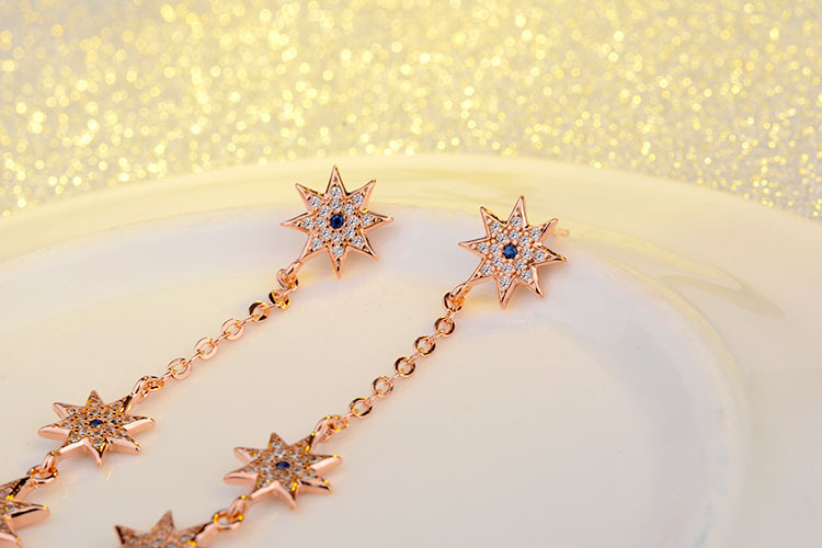 1 Pair IG Style Shiny Star Chain Inlay Copper Zircon Drop Earrings display picture 4