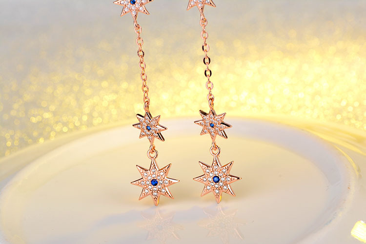 1 Pair IG Style Shiny Star Chain Inlay Copper Zircon Drop Earrings display picture 6