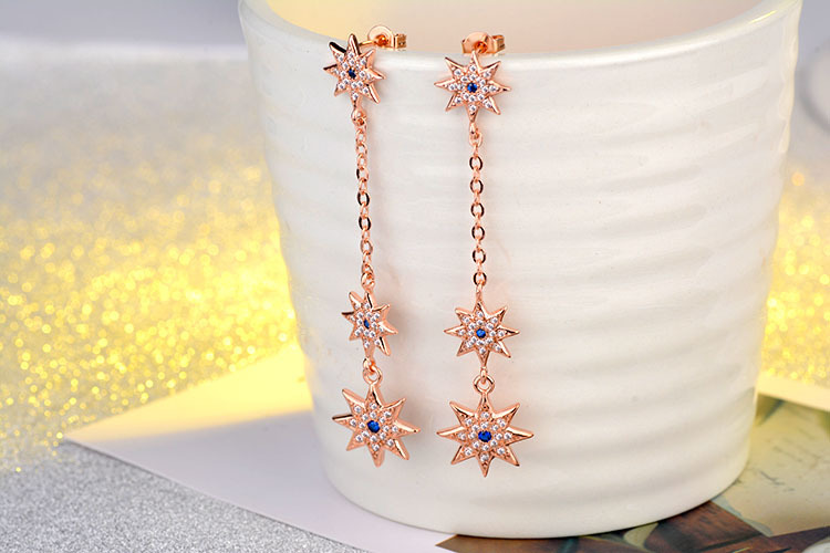 1 Pair IG Style Shiny Star Chain Inlay Copper Zircon Drop Earrings display picture 8