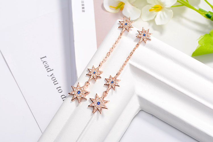 1 Pair IG Style Shiny Star Chain Inlay Copper Zircon Drop Earrings display picture 10
