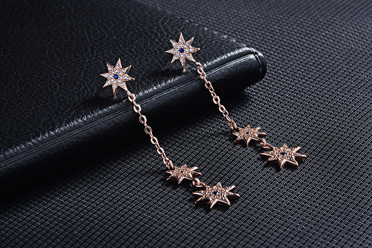 1 Pair IG Style Shiny Star Chain Inlay Copper Zircon Drop Earrings display picture 11