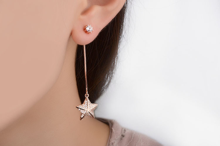 1 Pair IG Style Shiny Star Moon Asymmetrical Inlay Copper Zircon Drop Earrings Ear Studs display picture 1