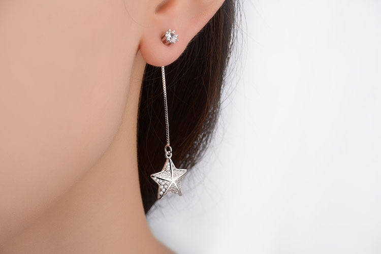 1 Pair IG Style Shiny Star Moon Asymmetrical Inlay Copper Zircon Drop Earrings Ear Studs display picture 2