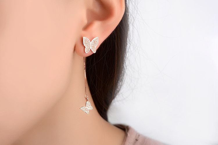 1 Pair Simple Style Shiny Butterfly Chain Inlay Copper Zircon Drop Earrings display picture 2
