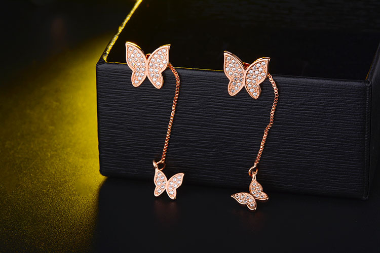 1 Pair Simple Style Shiny Butterfly Chain Inlay Copper Zircon Drop Earrings display picture 3