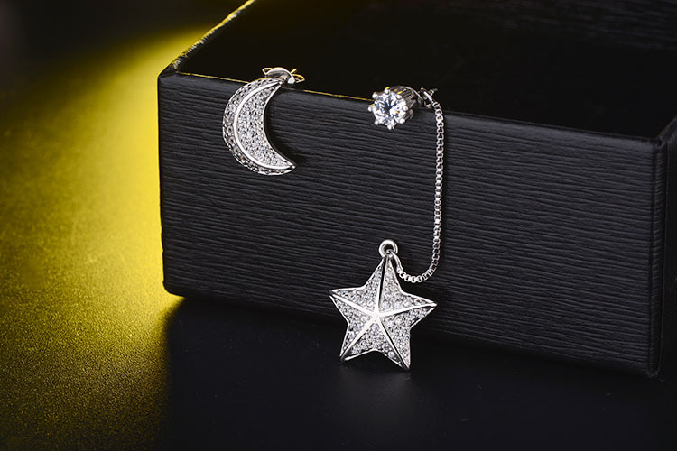 1 Pair IG Style Shiny Star Moon Asymmetrical Inlay Copper Zircon Drop Earrings Ear Studs display picture 6
