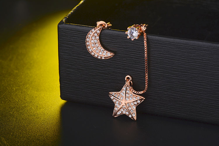 1 Pair IG Style Shiny Star Moon Asymmetrical Inlay Copper Zircon Drop Earrings Ear Studs display picture 8