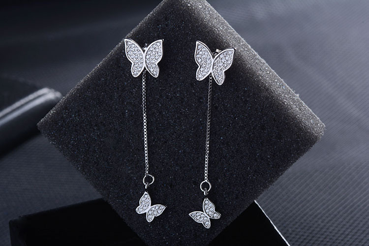 1 Pair Simple Style Shiny Butterfly Chain Inlay Copper Zircon Drop Earrings display picture 6