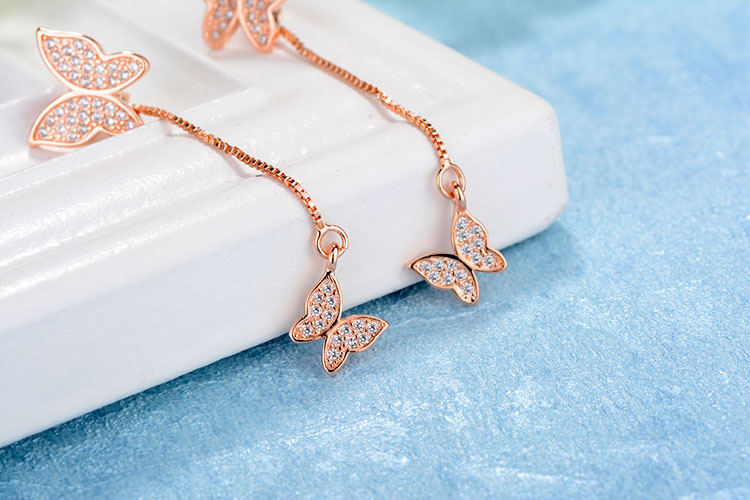 1 Pair Simple Style Shiny Butterfly Chain Inlay Copper Zircon Drop Earrings display picture 7