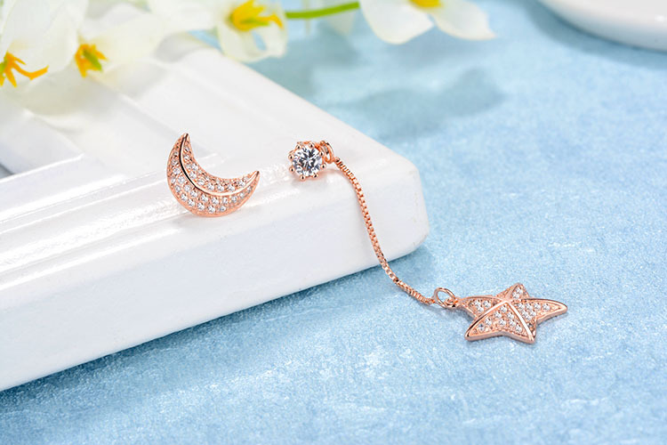 1 Pair IG Style Shiny Star Moon Asymmetrical Inlay Copper Zircon Drop Earrings Ear Studs display picture 13