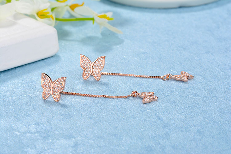 1 Pair Simple Style Shiny Butterfly Chain Inlay Copper Zircon Drop Earrings display picture 11