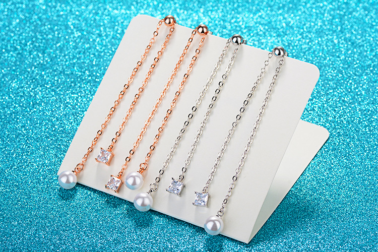 1 Pair IG Style Shiny Geometric Chain Inlay Copper Artificial Pearls Zircon Drop Earrings display picture 6