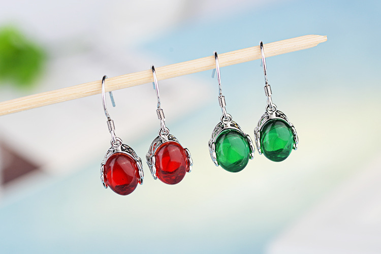 1 Pair Retro Shiny Oval Inlay Copper Agate Drop Earrings display picture 8