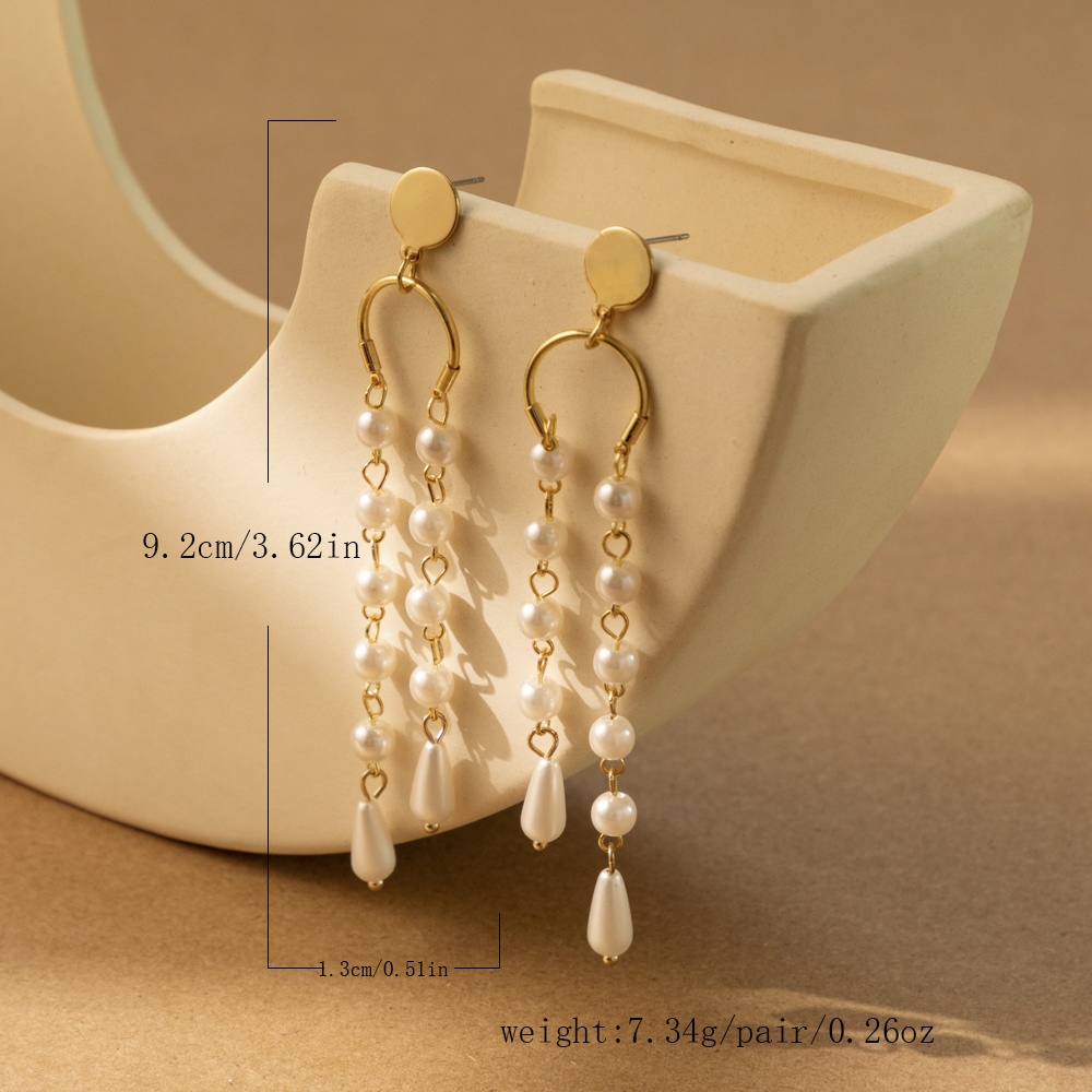 1 Pair Casual Simple Style Star Tassel Pearl Plating Alloy Drop Earrings display picture 7