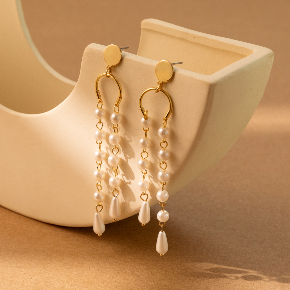 1 Pair Casual Simple Style Star Tassel Pearl Plating Alloy Drop Earrings display picture 9