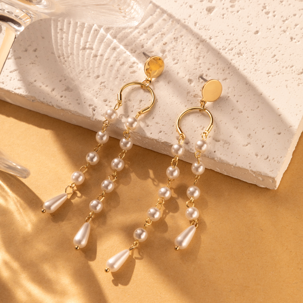 1 Pair Casual Simple Style Star Tassel Pearl Plating Alloy Drop Earrings display picture 10