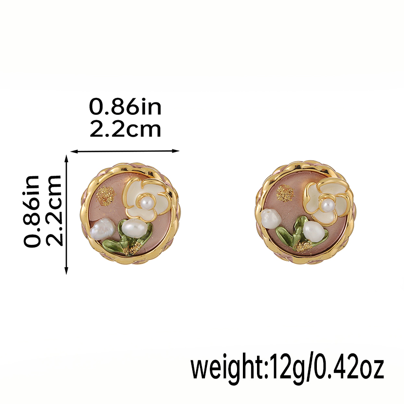 1 Pair Elegant Classical Vintage Style Flower Plating Hollow Out Inlay Freshwater Pearl Copper Pearl 18k Gold Plated Ear Studs display picture 8