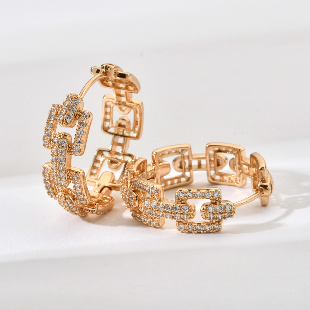 1 Paar Elegant Einfacher Stil Geometrisch Polieren Kupfer Zirkon 18 Karat Vergoldet Reif Ohrringe display picture 2