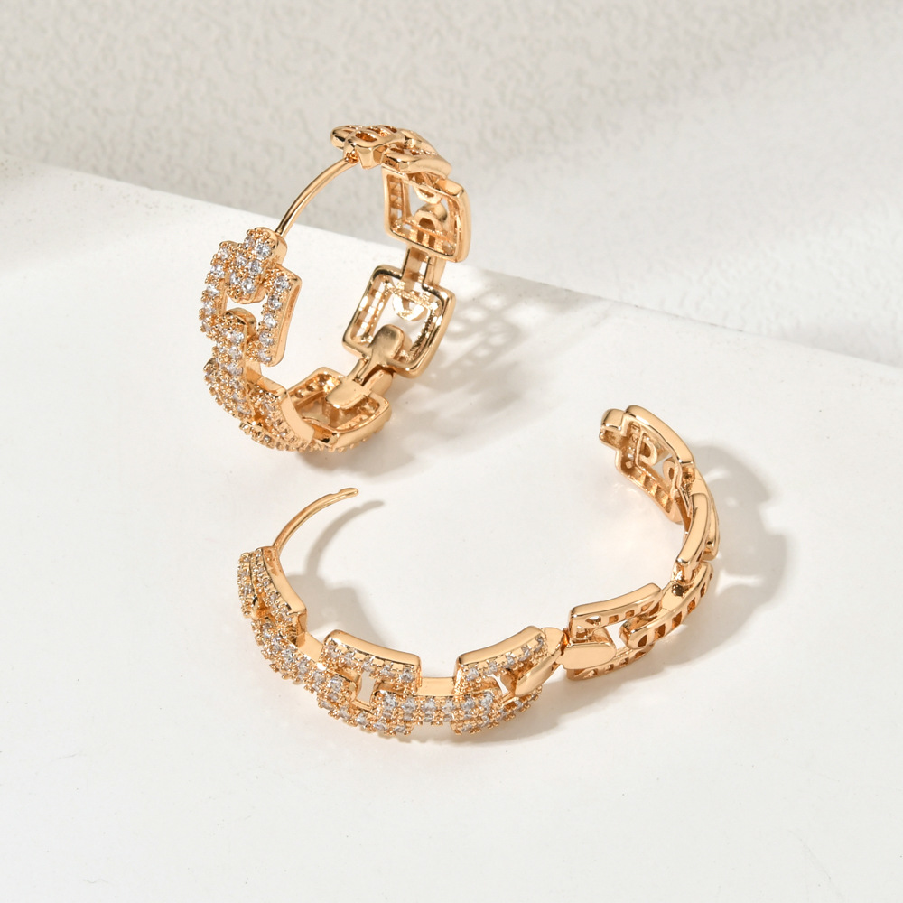 1 Paar Elegant Einfacher Stil Geometrisch Polieren Kupfer Zirkon 18 Karat Vergoldet Reif Ohrringe display picture 4