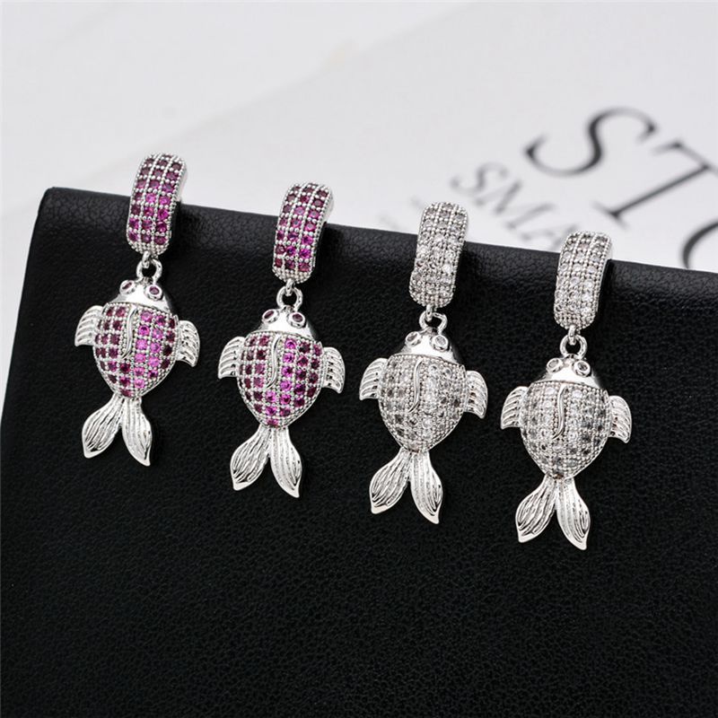 1 Pair Nordic Style Streetwear Fish Plating Inlay Copper Zircon 18K Gold Plated Drop Earrings display picture 1