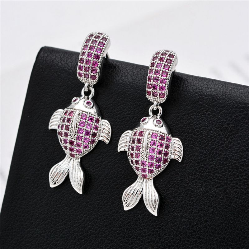 1 Pair Nordic Style Streetwear Fish Plating Inlay Copper Zircon 18K Gold Plated Drop Earrings display picture 2