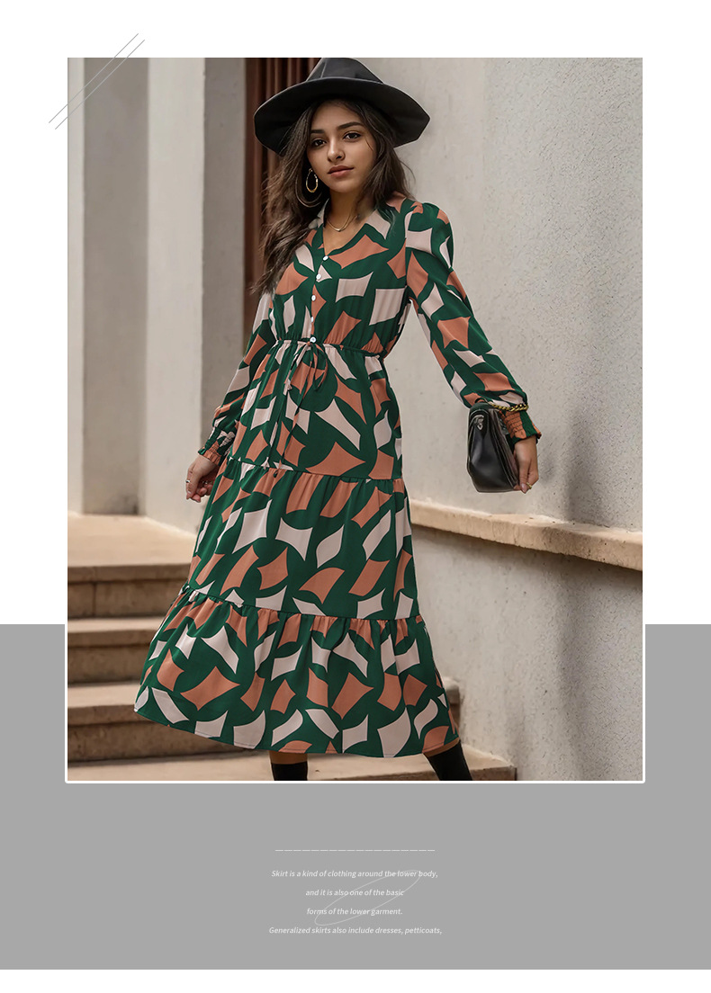 Women's Regular Dress Elegant V Neck Printing Long Sleeve Printing Midi Dress Daily Street display picture 5