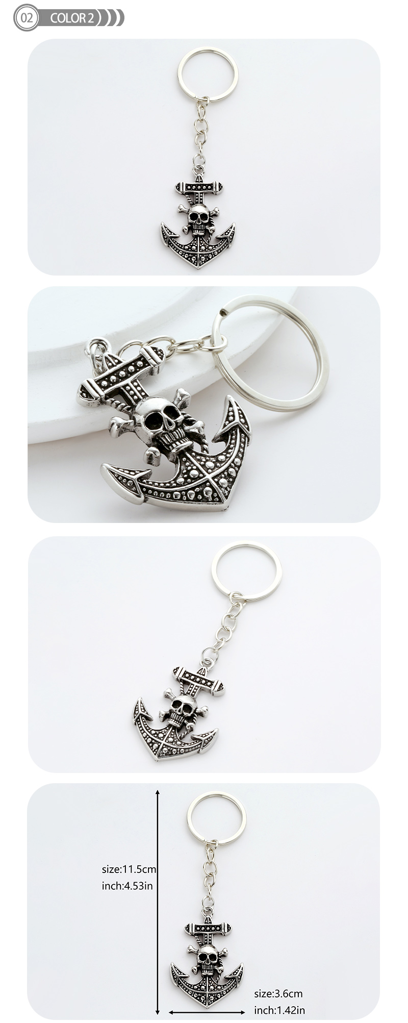 Retro Simple Style Anchor Skull Alloy Plating Bag Pendant Keychain display picture 2