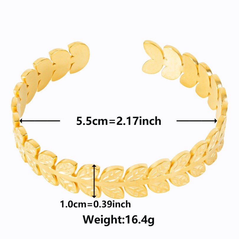 Simple Style Leaves Solid Color Stainless Steel Plating Cuff Bracelets Bangle display picture 3