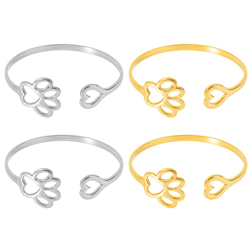 Simple Style Paw Print Heart Shape Stainless Steel Plating Hollow Out 18k Gold Plated Bangle display picture 1