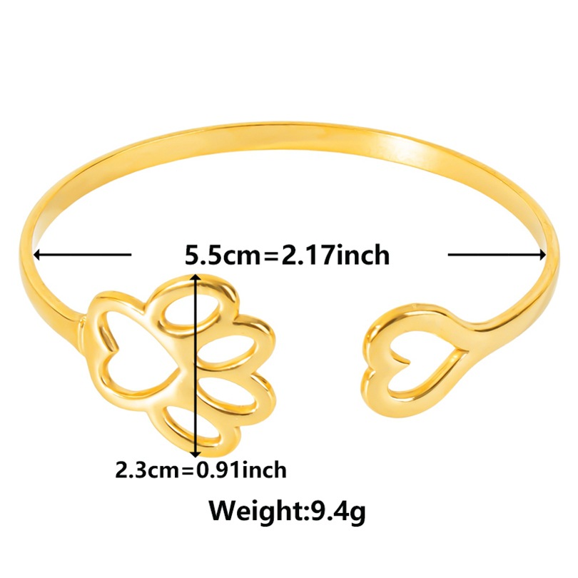 Simple Style Paw Print Heart Shape Stainless Steel Plating Hollow Out 18k Gold Plated Bangle display picture 3