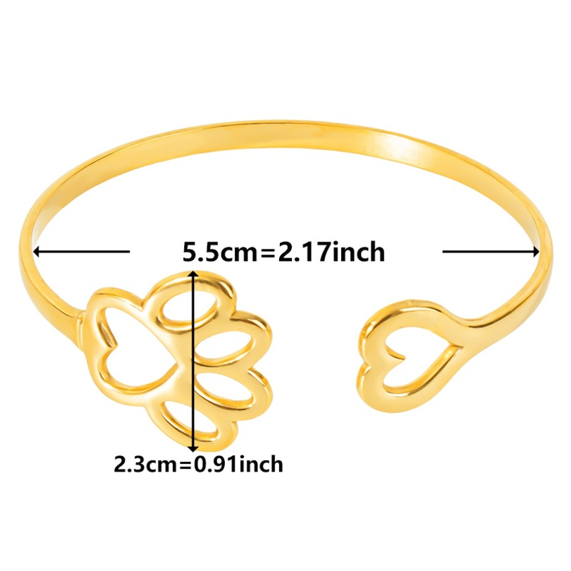 Simple Style Paw Print Heart Shape Stainless Steel Plating Hollow Out 18k Gold Plated Bangle display picture 4