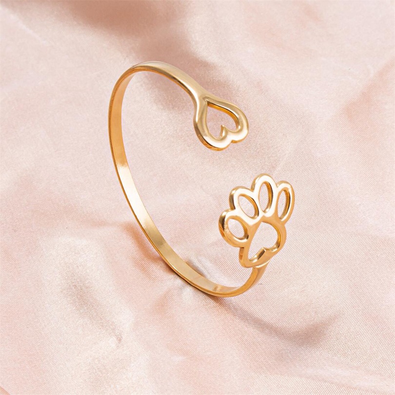Simple Style Paw Print Heart Shape Stainless Steel Plating Hollow Out 18k Gold Plated Bangle display picture 6