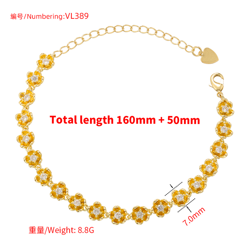 Elegant Einfacher Stil Gänseblümchen Kupfer 18 Karat Vergoldet Zirkon Armbänder In Masse display picture 3